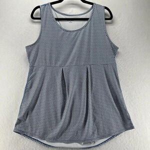 Lands' End Sport Tank Top Womens L 14-16 Printed Pleated Sleeveless Stretch Blue